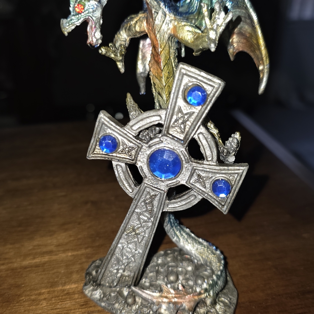 Mystical Dragon Figurine with Blue Accents